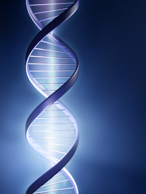 Grafik mit blauen DNA-Spirale